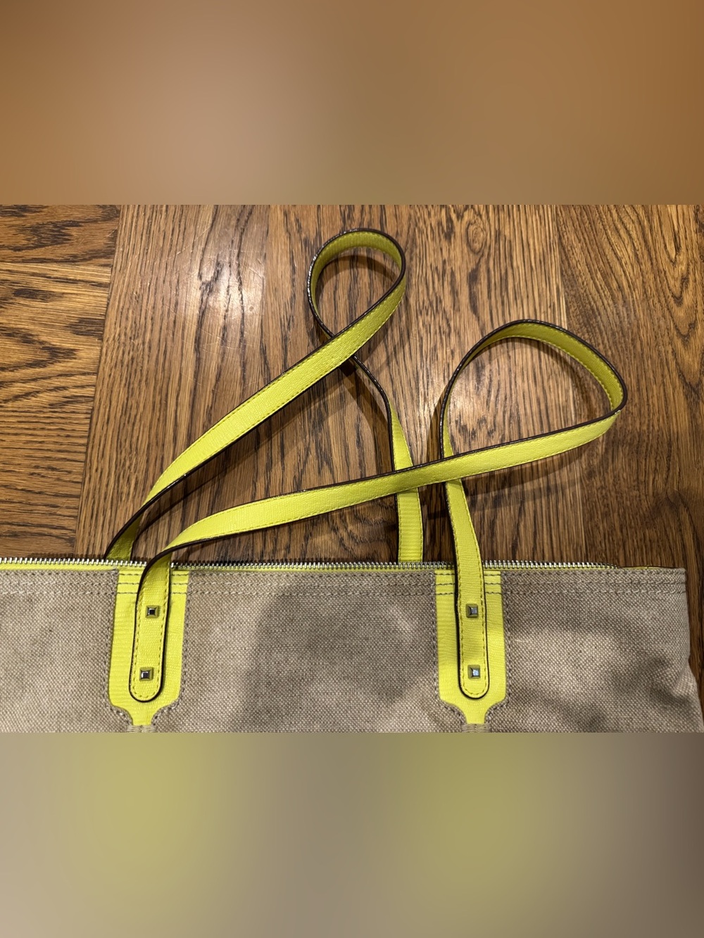 Canvas Tote Bag with Neon Yellow Trim - Picture 7 of 16